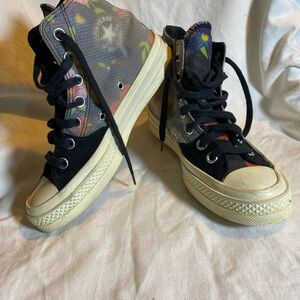 Converse floral on black high tops